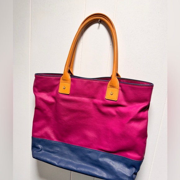Tory Burch Women's Fuchsia Navy Canvas Jaden Large Tote Bag - Picture 2 of 7